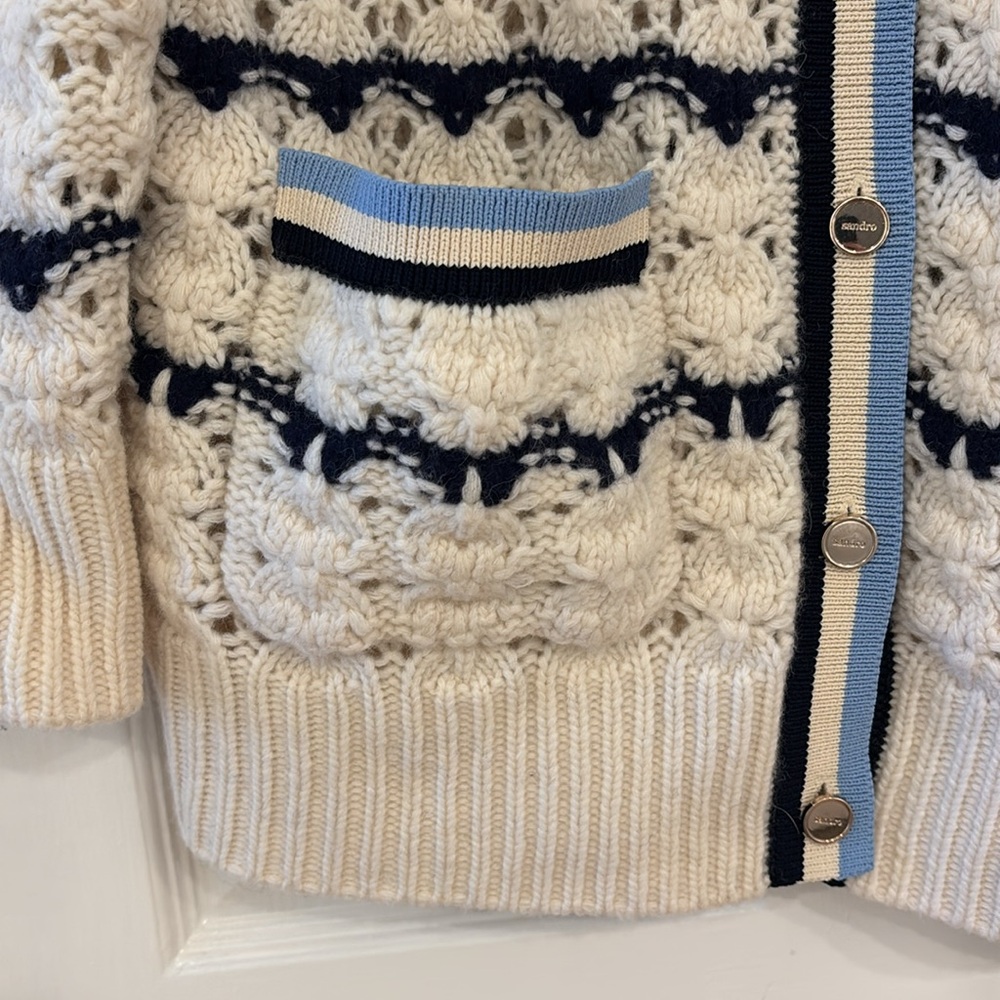 Sandro Ludvik Crocheted Logo Patch Women’s Cardigan Sweater size Large - Picture 7 of 15